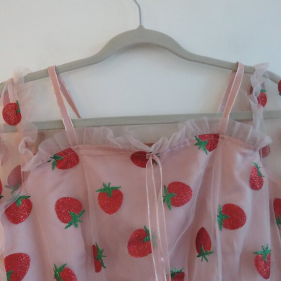 MASKED QUEEN COTTAGECORE Strawberry Tulle Midi Dress Coquette Whimsy Retro NWT - Picture 8 of 14